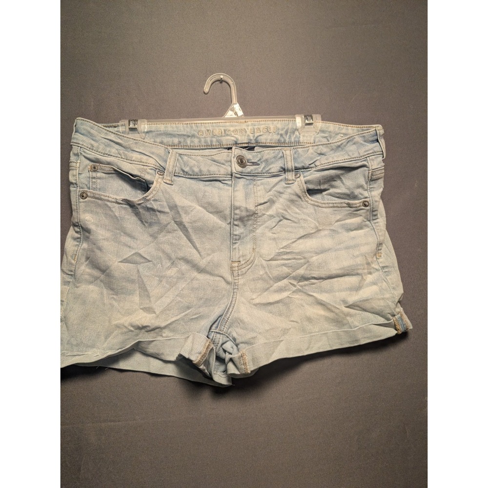 American Eagle Jean Shorts Women's 16 Blue Denim Next Level Stretch Cuffed Hem